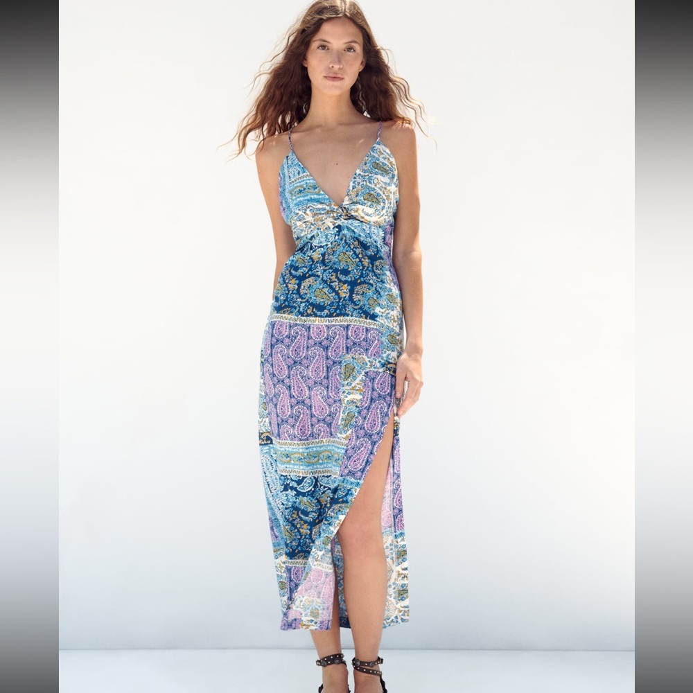 Zara Printed Knotted Midi Dress Ref. 7857/614 in Multicolor